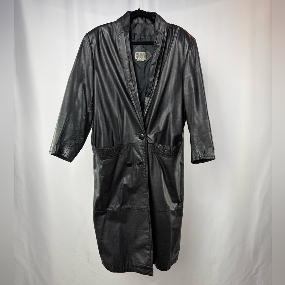 Vintage Y2K Otello Pelle Leather Trench Coat‎ in Black Size Small